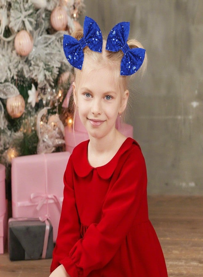 CN 5 Inch Blue Glitter Hair Bows for Girls Alligator Clips Sparkly Sequin Hair Accessories for Kids Toddler Women on Birthday Wedding Christmas and Party - Image 2